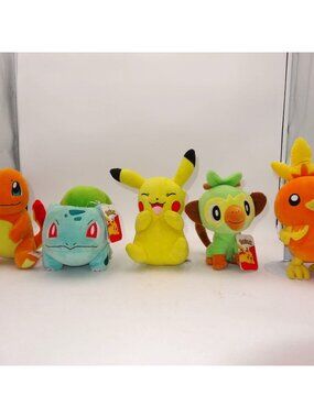 Pokemon Plush Toy Set Charmander Bulbasaur Pikachu Grookey Torchic 8" Official C